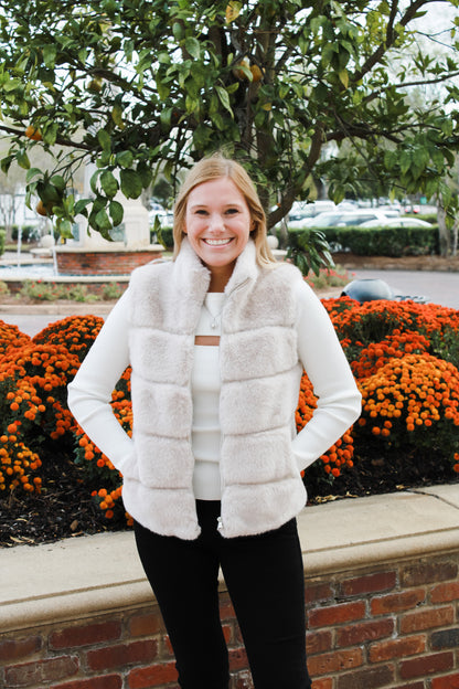 ROXANNE FAUX FUR VEST STONE