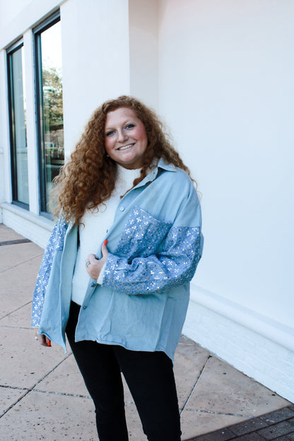 Blue Color Block Jacket