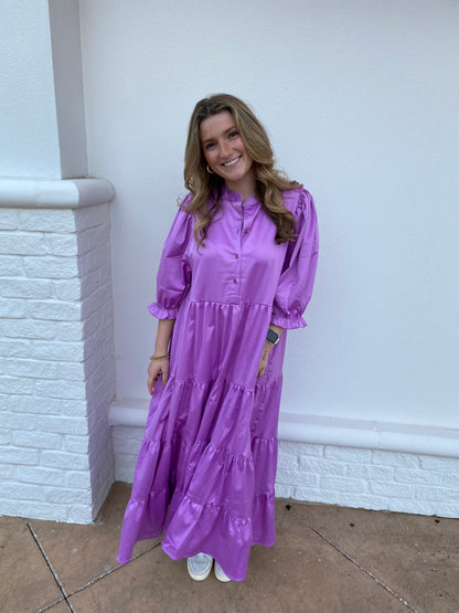 Solid Puff Maxi Dress - Lilac