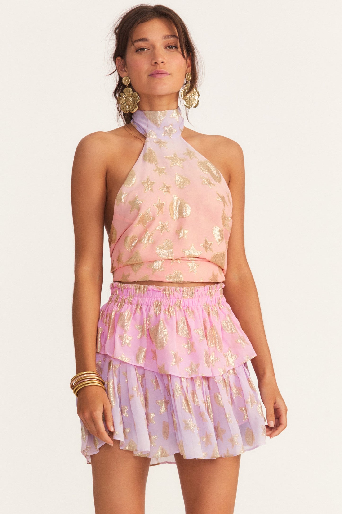 LOVESHACKFANCY RUFFLE MINI SKIRT - SUNSET ORANGE OMBRE