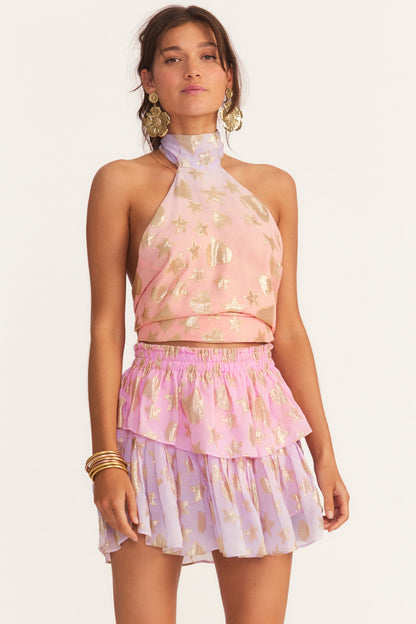 LOVESHACKFANCY RUFFLE MINI SKIRT - SUNSET ORANGE OMBRE