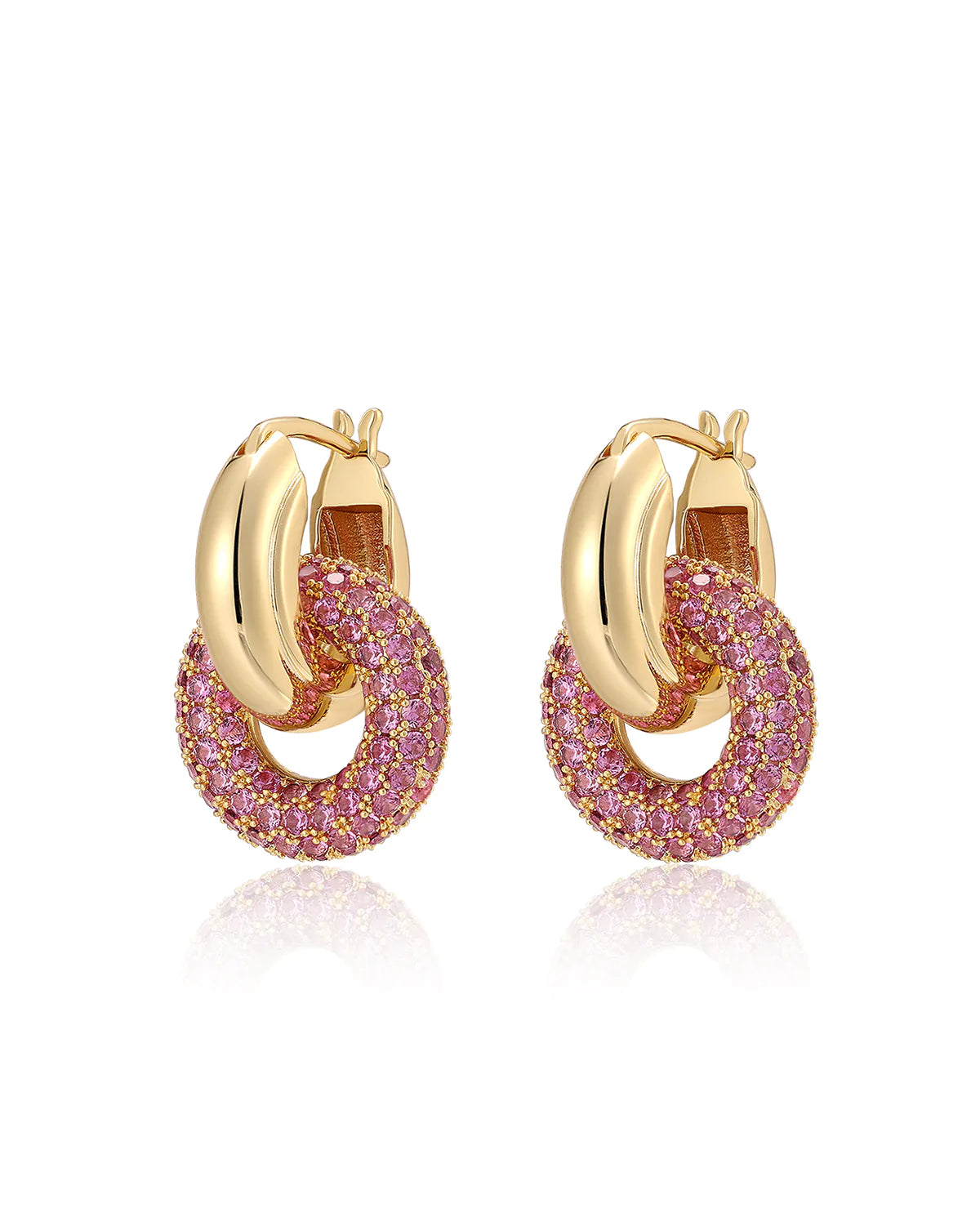 Pave Interlock Hoops - Pink