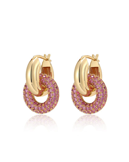 Pave Interlock Hoops - Pink