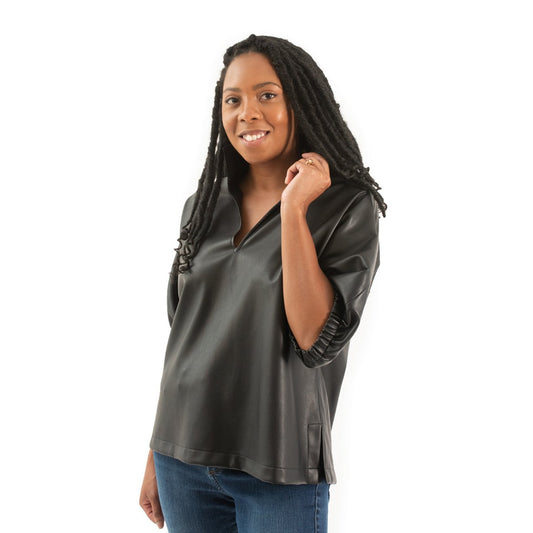 POPPY TOP - BLACK VEGAN LEATHER