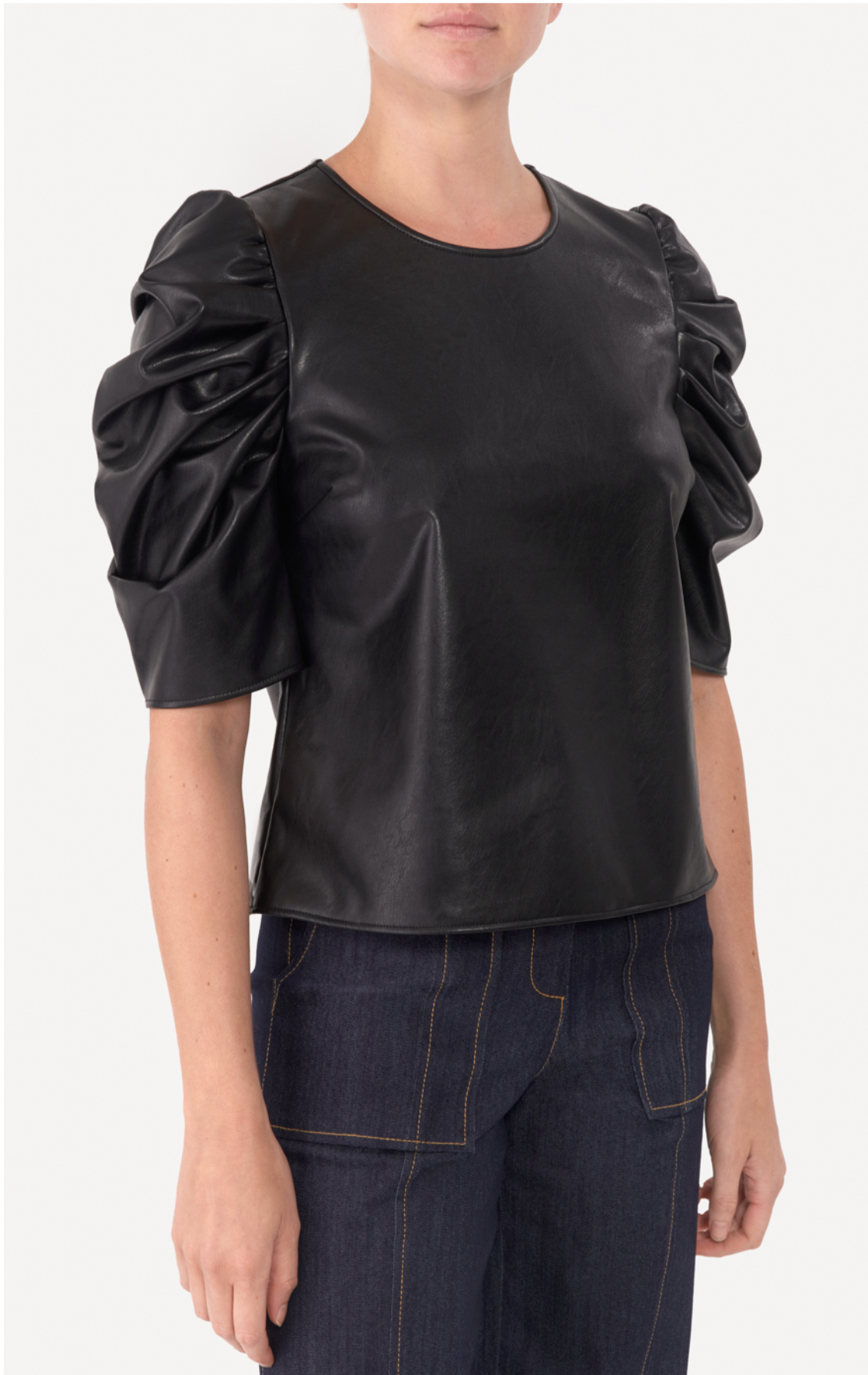 Cinq a Sept Faux Leather Erin Top - Black