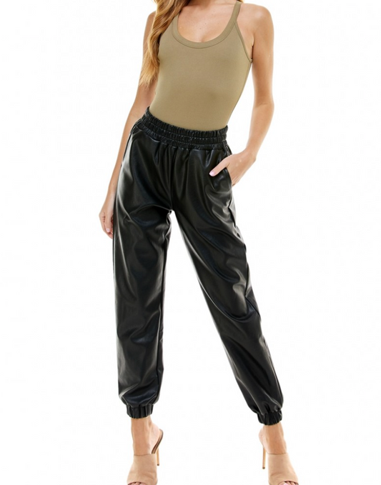 Faux Leather Joggers