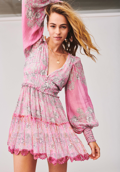 hemant and nandita pink puff sleeve dress Dress With Belt