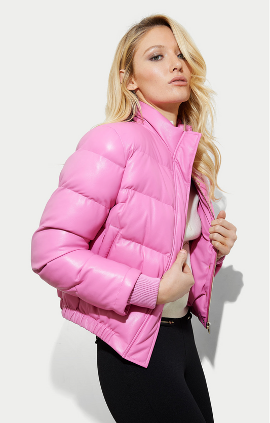 GENERATION LOVE WEST VEGAN LEATHER PUFFER - BOMBSHELL PINK