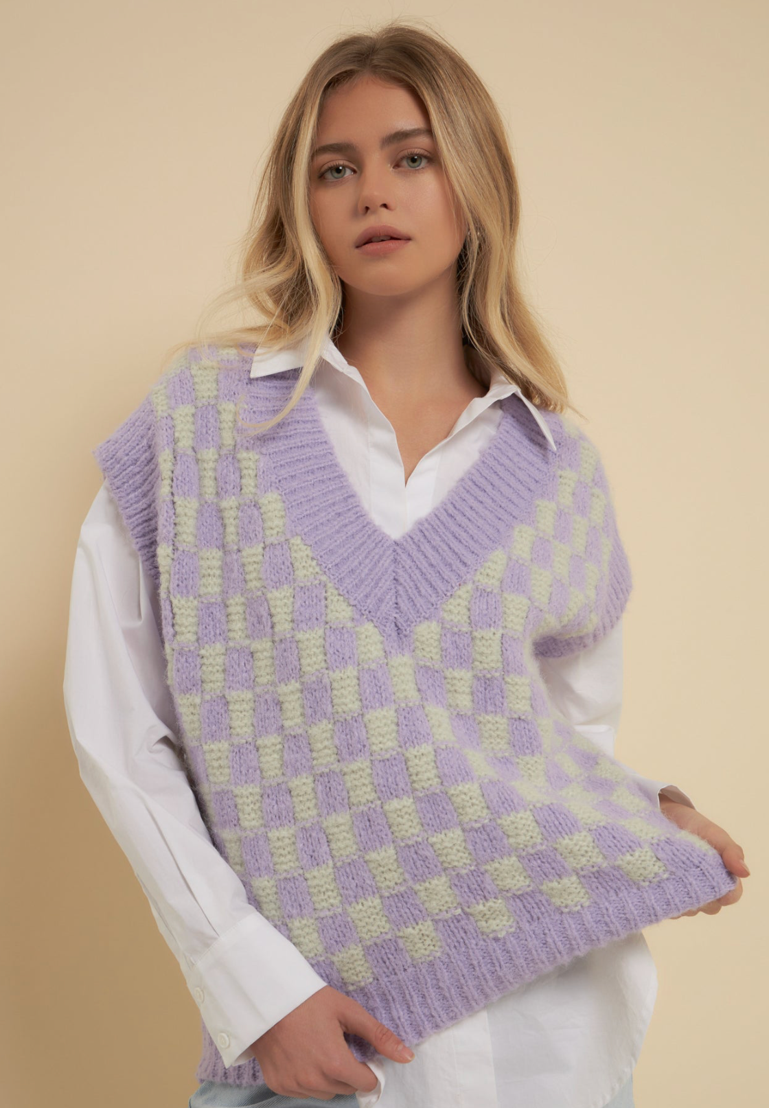 Checker Knit Dress - Lilac Multi
