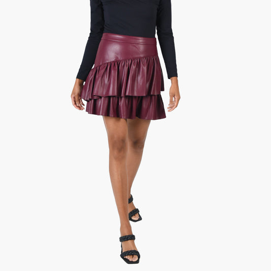 TIERED MINI SKIRT - BURGUNDY