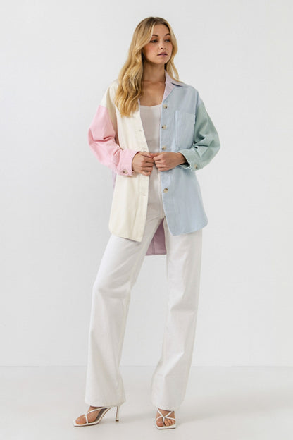 Oversized Colorblock Shirt Jacket