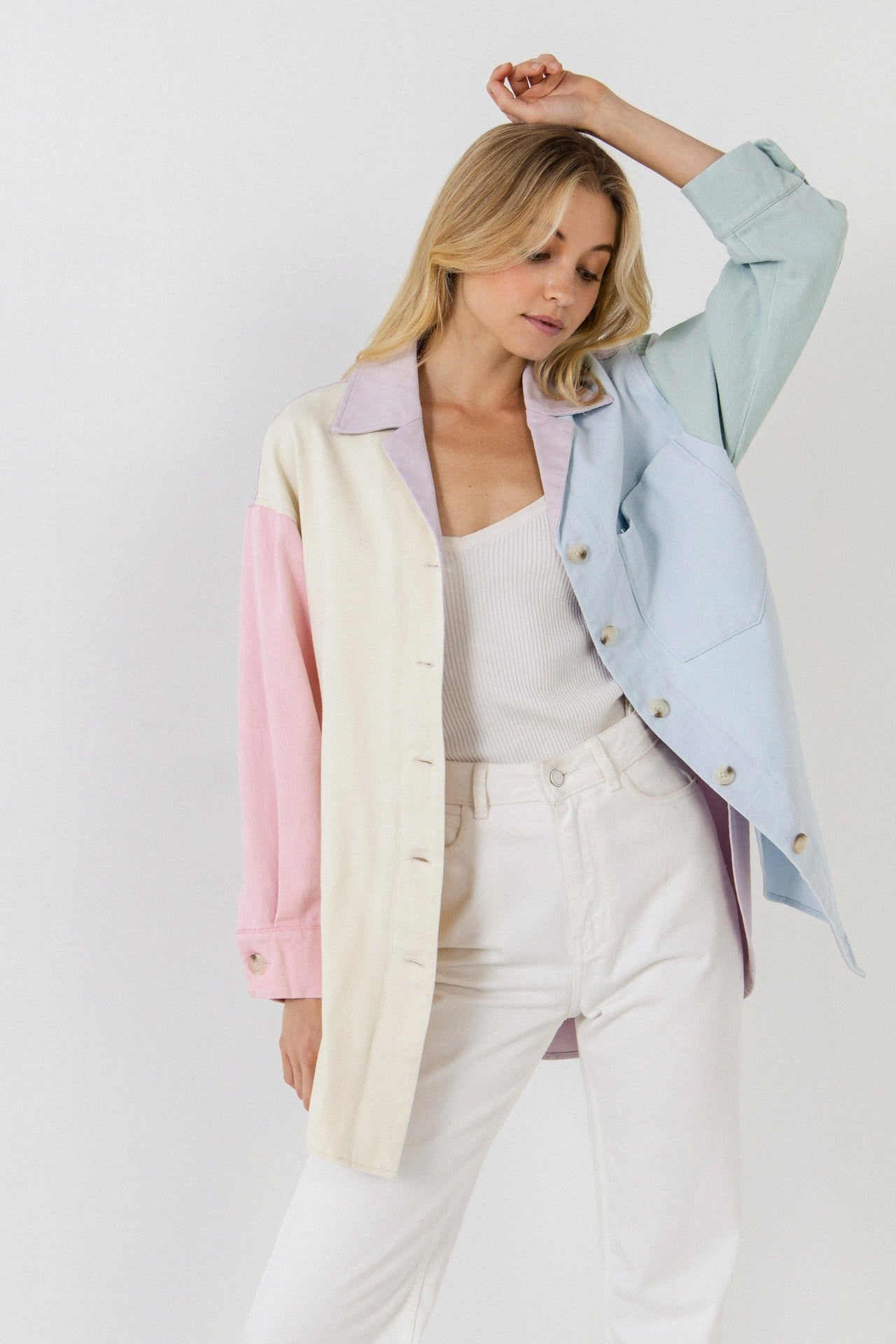 Oversized Colorblock Shirt Jacket