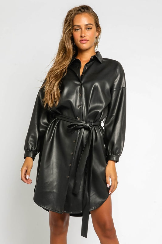 FAUX LEATHER SHIRT DRESS