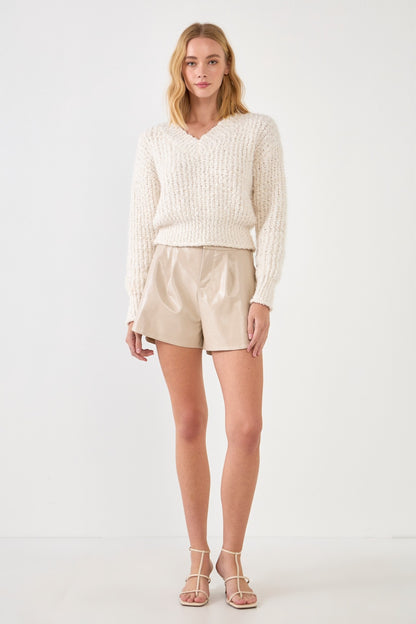 SHINY FAUX LEATHER SHORTS - TAUPE