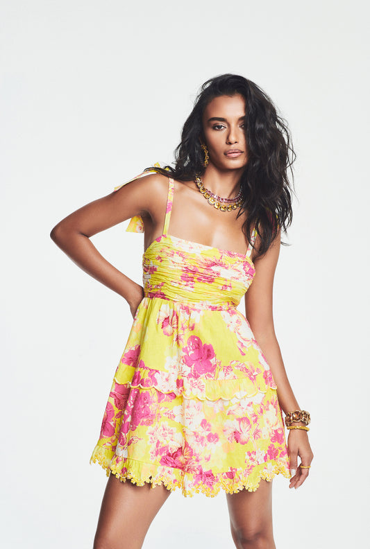 Hemant & Nandita Yellow Lyocell Short Dress