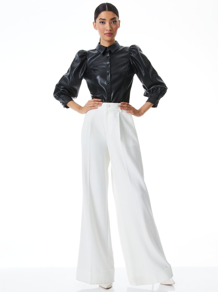 ALICE + OLIVIA NADINE VEGAN LEATHER BUTTON DOWN