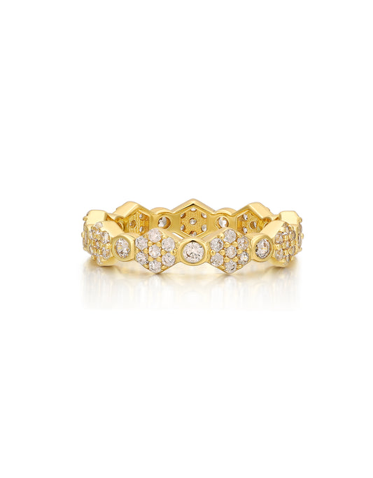LuvAj Hex Pave Disc Ring - Gold
