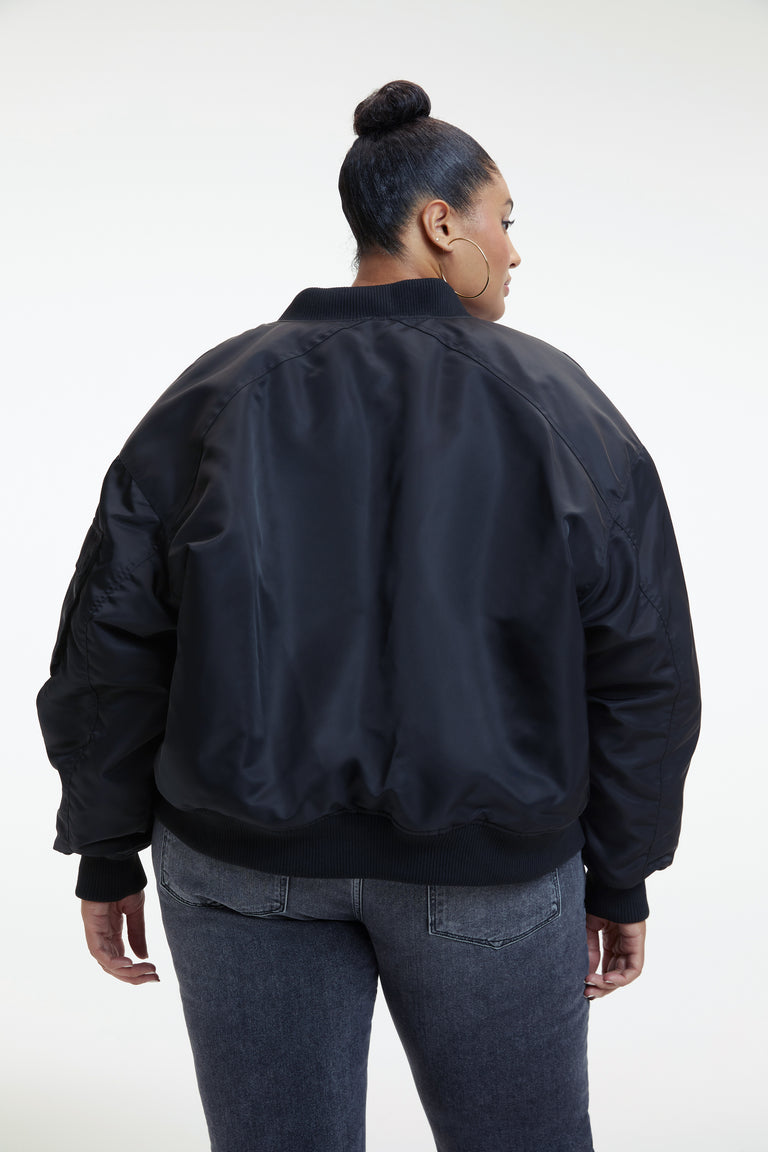 Good American Satin Bomber - Black