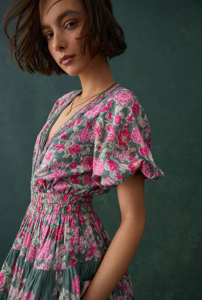 Hemant & Nandita Pine Green Paisley Short Dress