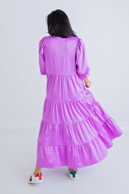 Solid Puff Maxi Dress - Lilac