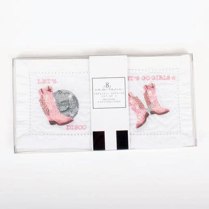 Disco Party Embroidered Cocktail Napkin Set