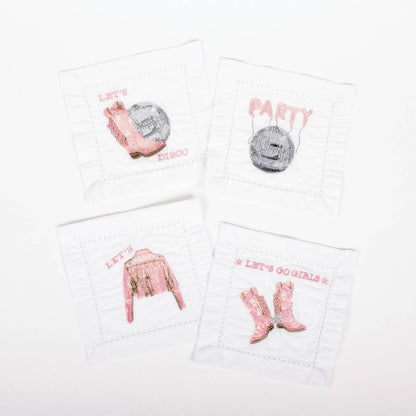 Disco Party Embroidered Cocktail Napkin Set