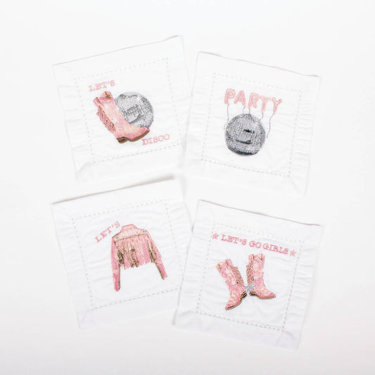 Disco Party Embroidered Cocktail Napkin Set