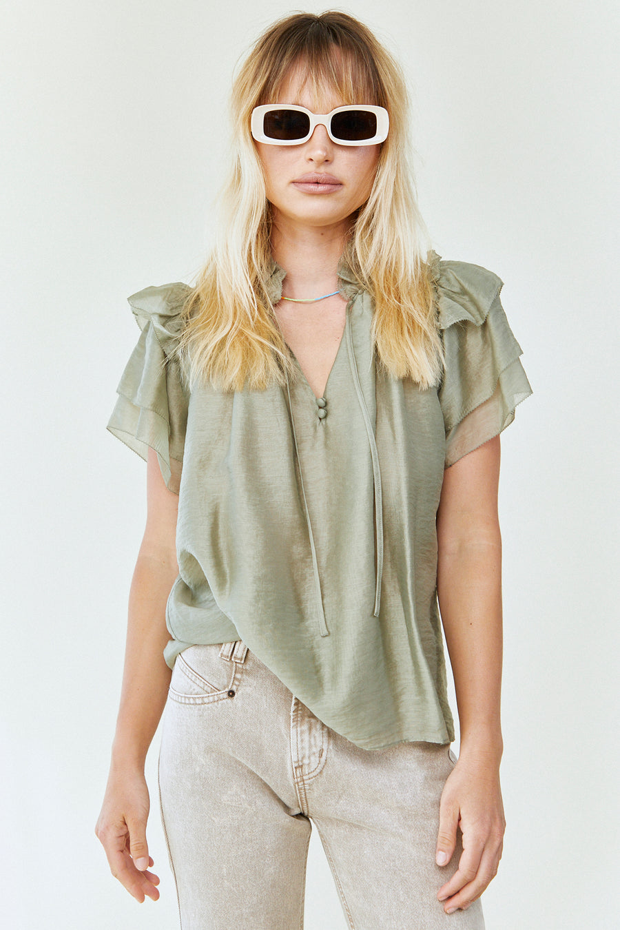 HUNTER BELL MILLIE TOP - KHAKI GREEN