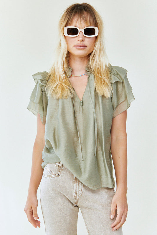 HUNTER BELL MILLIE TOP - KHAKI GREEN