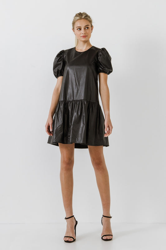 BLACK PUFF SLEEVE MINI DRESS