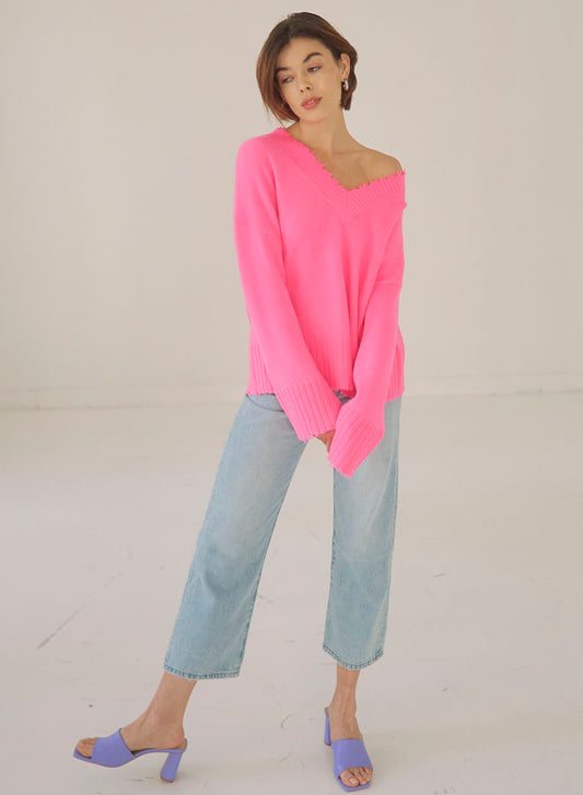 Autumn Cashmere Frayed Edge Sweater - Ultra Pink