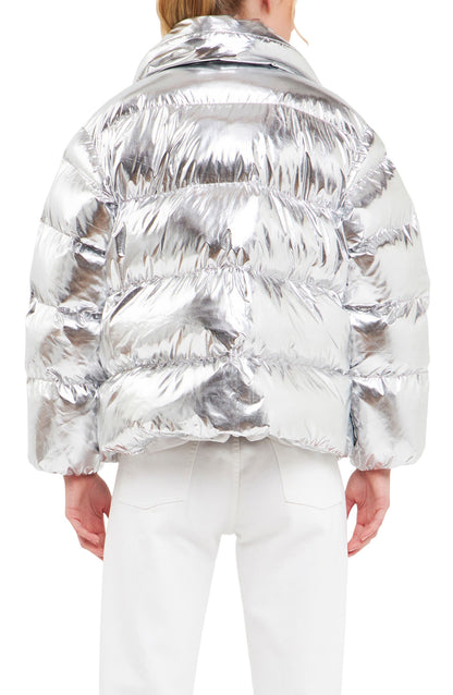 BELTED METALLIC PUFFER