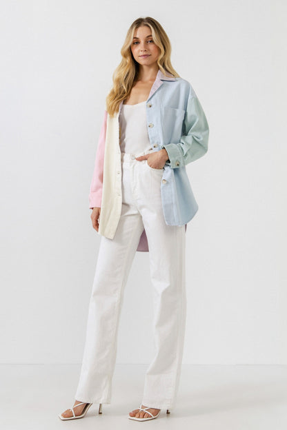 Oversized Colorblock Shirt Jacket