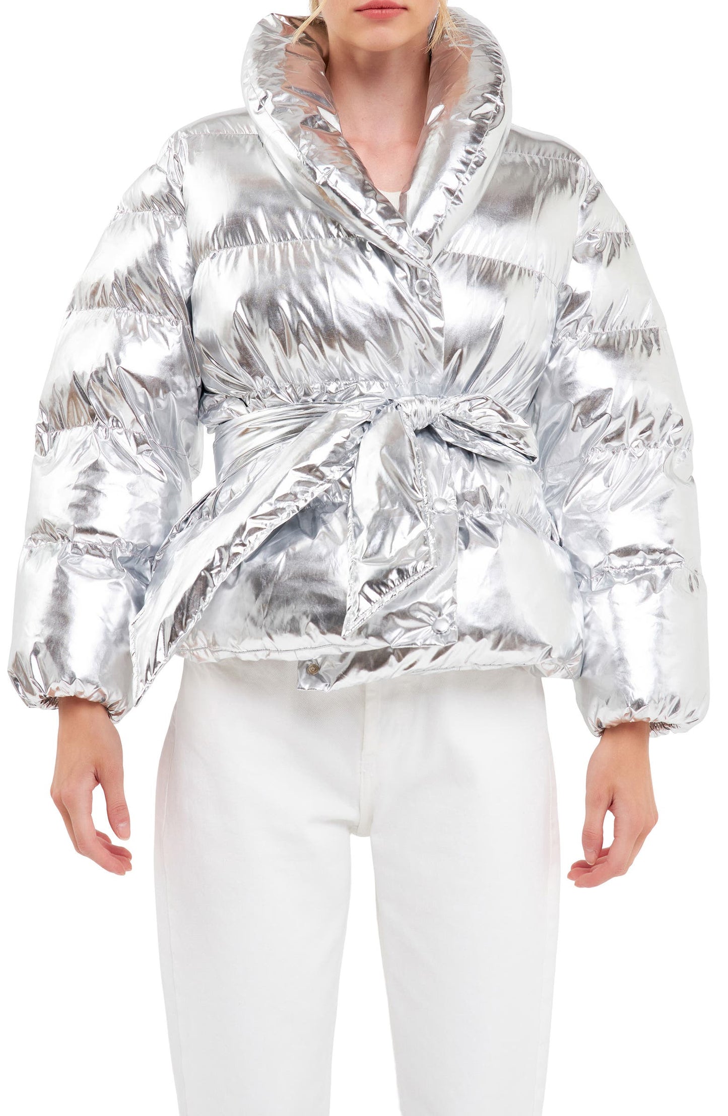 BELTED METALLIC PUFFER