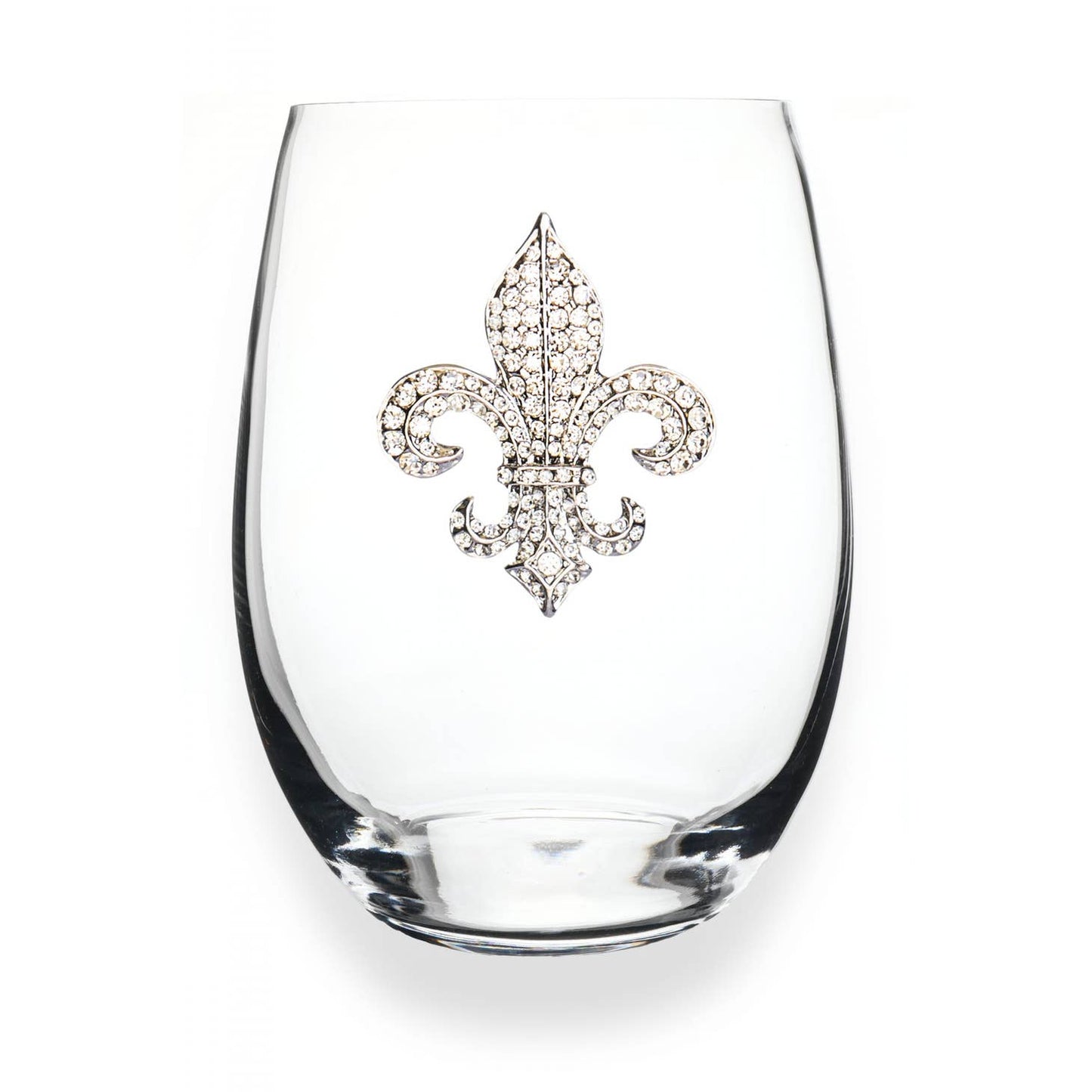 Diamond Fleur de Lis Jeweled Stemless Stemless Wine Glass