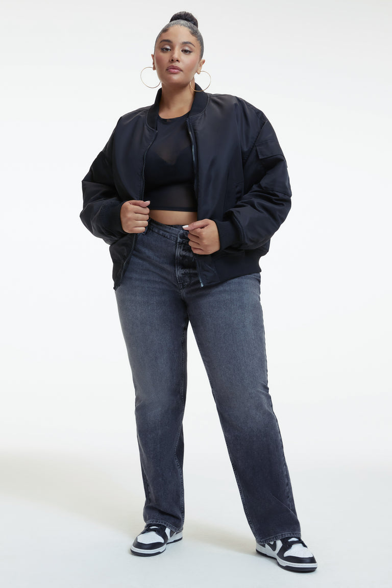 Good American Satin Bomber - Black