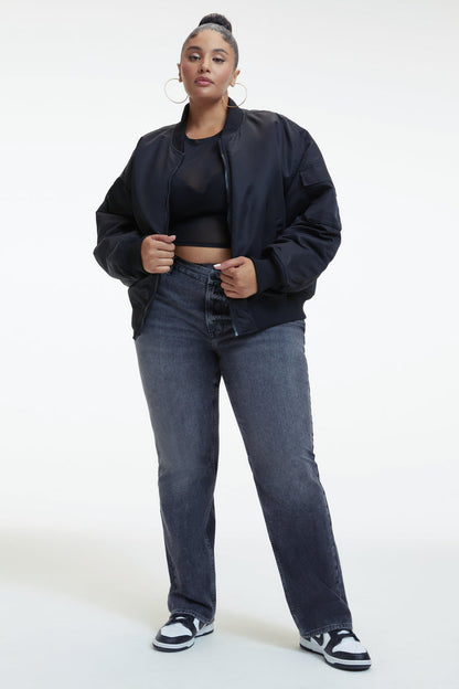 Good American Satin Bomber - Black