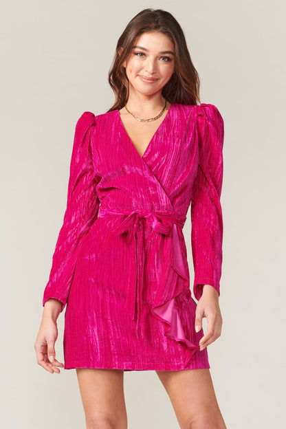 AVIA VELVET TEXTURED PUFF SLEEVE DRESS