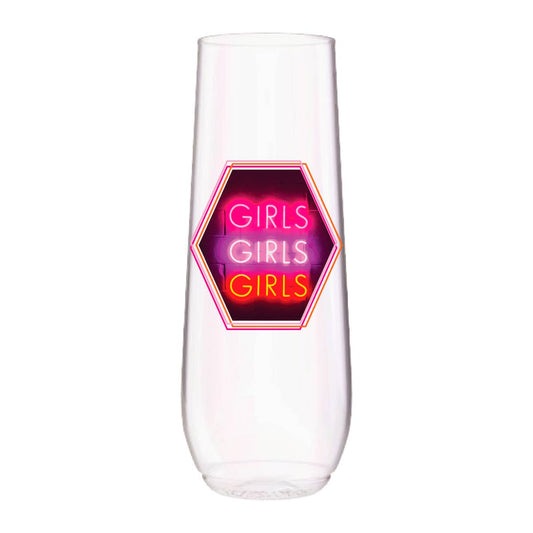 Girls Neon Cheeky Reusable Tossware 9oz Champagne Flute - Set of 4