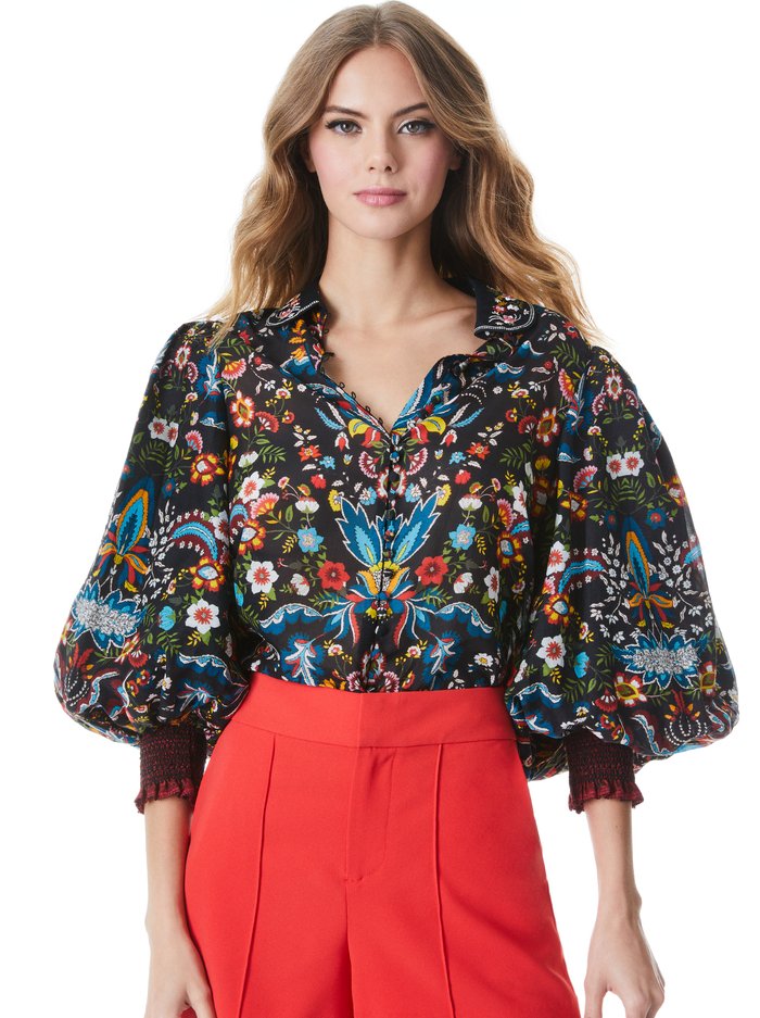 Alice + Olivia April Embroidered Floral Blouse