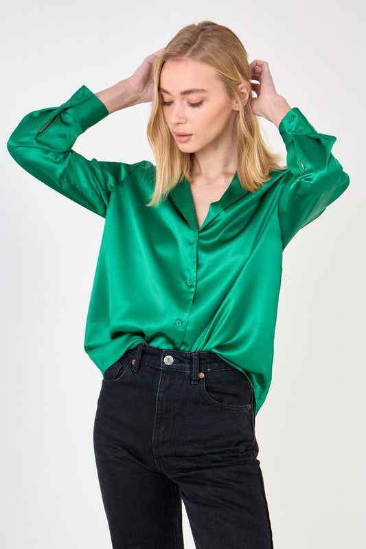 GREEN CLASSIC SATIN TOP