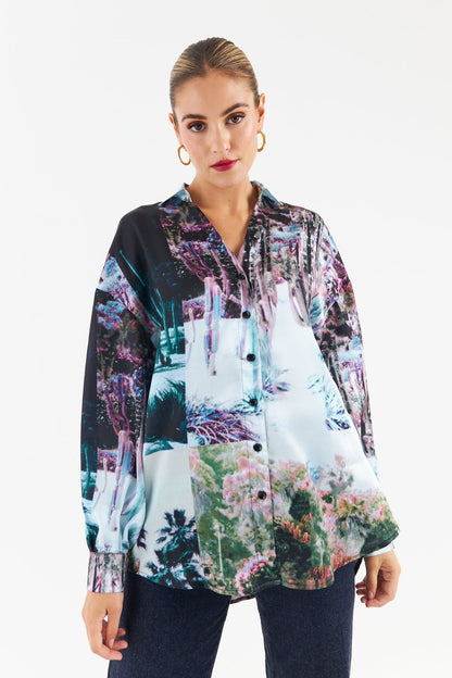 Chance Satin Oversized Multi Shirt
