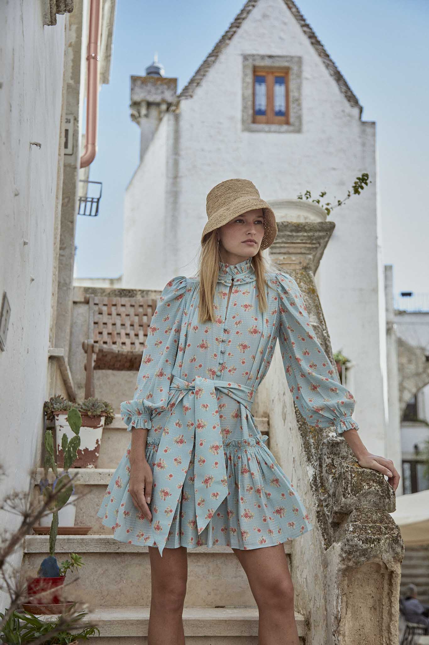Hunter Bell Blakely Dress - Blue Ikat Flower