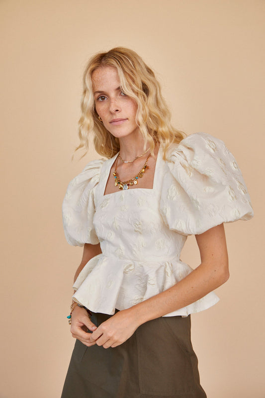 HUNTER BELL CONWAY TOP - IVORY FLOWERS