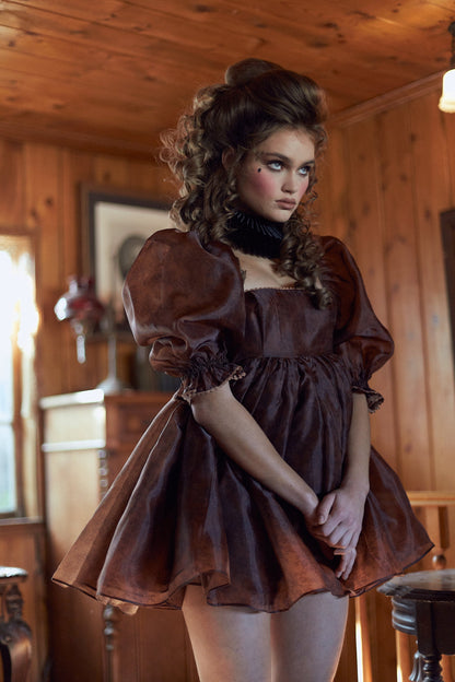 SELKIE CHOCOLATE LACE PUFF DRES