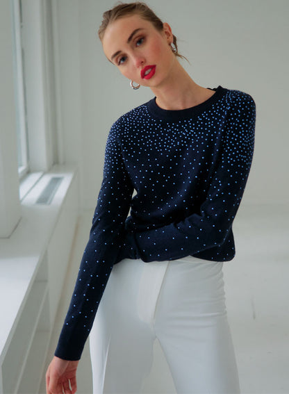 Autumn Cashmere Bejeweled Crew with Bow