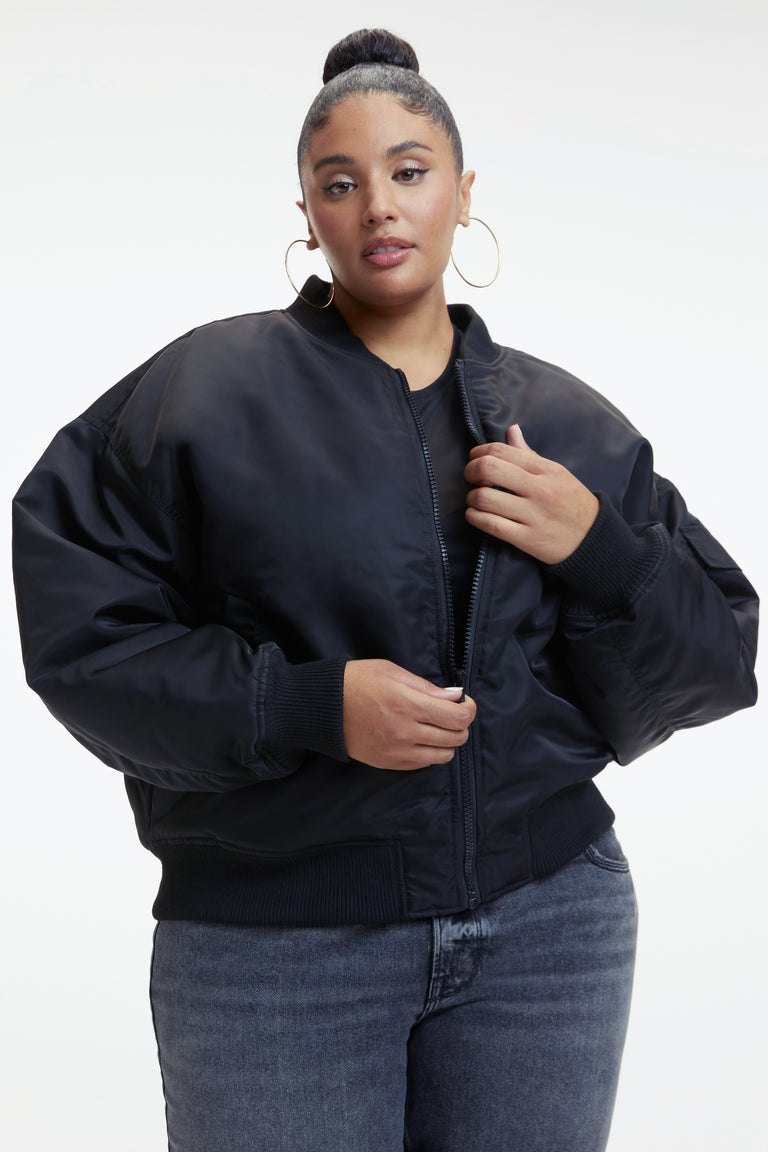 Good American Satin Bomber - Black