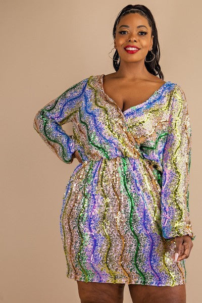 SEQUIN BALLOON SLEEVE DRESS