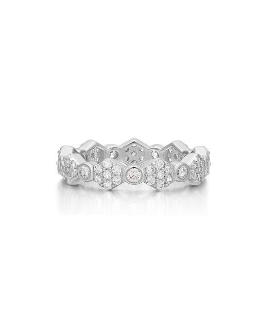 LuvAj Hex Pave Disc Ring - Silver