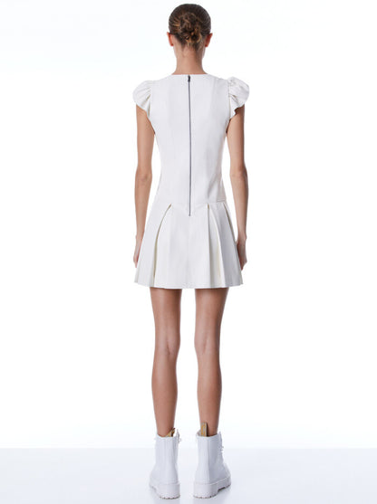 Alice & Olivia Riss Puff Sleeve Vegan Leather Mini Dress
